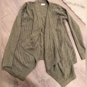 Lou & Grey Alpaca Blend Open Cardigan Olive Green Draped Sweater Medium